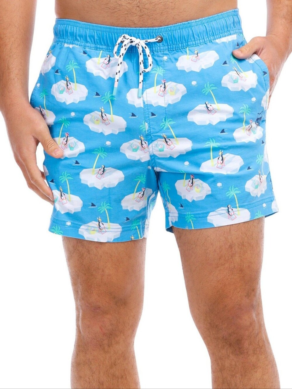 Party Pants Cold Chillin Blue Penguins Icebergs Swim Trunks Board Short Size XXL